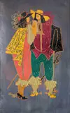 Ernest Ullmann, Two Figures in Costume, Greeting Card, oil on copper plate, in a card mount
