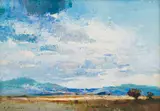 Christopher Tugwell, Extensive Landscape with Mountains in the Distance, oil on board
