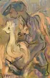Frans Claerhout, Figure with Chicken, oil on board