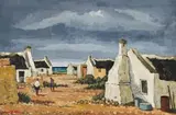 David Botha, Cottages at Arniston, CP, 1975, oil on canvas laid down on board