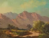 Tinus de Jongh, Mountain Landscape with Pathway, oil on board