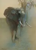 Keith Joubert, Lone Elephant, oil on canvas