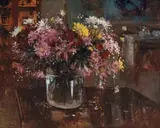 Mari Vermeulen-Breedt, Still Life with Flowers in a Vase on a Table, oil on canvas