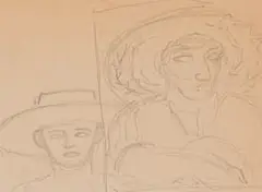 Alexis Preller, Harvesters with Hats, pencil on paper