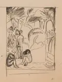 Alexis Preller, Figures by Tombs, pencil on paper