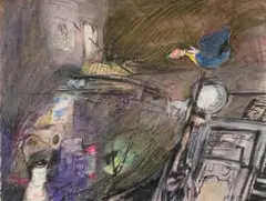 Linde Waber, Interior Scene, pastel on paper