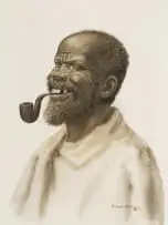 Gerard Bhengu, Portrait of a Man with a Pipe, watercolour on paper laid down on board