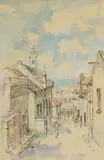 Gregoire Boonzaier, Street with Church, District Six, 1973, watercolour on paper
