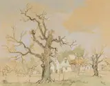 Gregoire Boonzaier, Old Oak in the Yard, 1966, watercolour and charcoal on paper