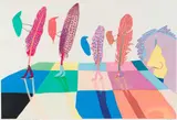 Walter Battiss, The Invention of Walking Feathers, colour screenprint on paper