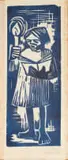 Peter Clarke, Child Singing Carols, Greeting Card, 1961, colour linocut on paper