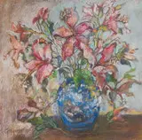 Gregoire Boonzaier, Blomme in 'n Vaas (Flowers in a Vase), 1978, pastel on paper laid down on board