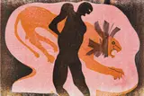 Cecil Skotnes, He Attends His Menagerie, from The White Monday Disaster Portfolio, 1975, colour woodcut on paper