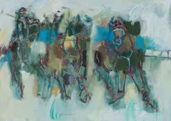 Pam Guhrs Carr, Polo Players, mixed media on paper