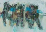 Pam Guhrs Carr, Polo Players, mixed media on paper