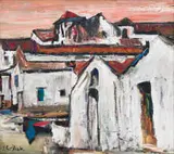 Sidney Goldblatt, Fishing Village, oil on board