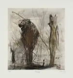 Deborah Bell, Fury, drypoint and spitbite aquatint with hand painting on paper