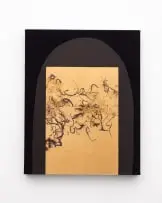 Pierre Vermeulen, Hair Orchid Sweat Print Black 1, Cave Painting Series, sweat, gold leaf imitate and acrylic on canvas