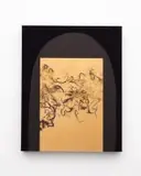 Pierre Vermeulen, Hair Orchid Sweat Print Black 1, Cave Painting Series, sweat, gold leaf imitate and acrylic on canvas