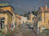 Gregoire Boonzaier, Geel Straat, Slaamsebuurt, Kaapstadt (Yellow Street, Malay Quarter, Cape Town), oil on canvas laid down on board