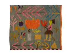 Rorke's Drift, Woman Picking Flowers, pure karakul hand-spun wool and linen