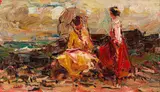 Two Women by Adriaan Boshoff, oil on canvas laid down on board, sold Jun 2025
