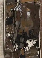 Stanley Pinker, Nude in the Artist's Studio, mixed media on paper