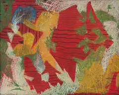 Eugene Labuschagne, Abstract in Red and Green, oil on board