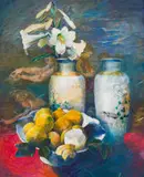 Louis van Heerden, Still Life with Lemons and Lilies, oil on canvas