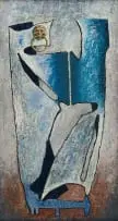 Johan van Heerden, Abstract Composition with Anthropomorphized Door Knocker, mixed media and oil on board