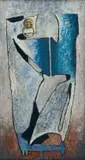 Johan van Heerden, Abstract Composition with Anthropomorphized Door Knocker, mixed media and oil on board