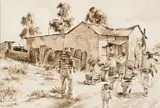 Durant Sihlali, Wash Day, ink on card