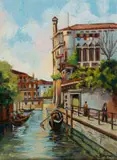 Carlo Sdoya, Canal Scene with Boats, oil on board