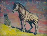 Zebra by Zakkie Eloff, oil on board, offered Jun 2025