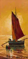 Carlo Sdoya, Figures and Boat, oil on board