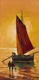 Carlo Sdoya, Figures and Boat, oil on board