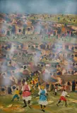 Solly (Solomon) Sekhaolelo, Township Scene with Figures, mixed media on paper laid down on board