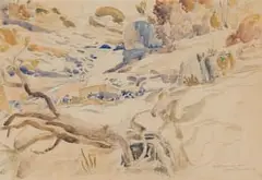 Jacobus Hendrik Pierneef, Malips Rivier N.T., watercolour and pencil on paper laid down on card
