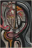 Cecil Skotnes, Abstract Face, hand-coloured woodcut on paper
