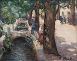 Hugo Naude, Street Scene, oil on artist's board