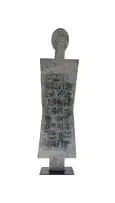 Johann Moolman, Standing Figure with Runes, painted and incised wood, on a painted steel base