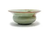 Linn Ware, Bulbous bowl with flared neck, sage- and rust-glazed earthenware