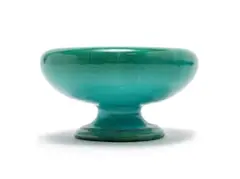 Pedestal bowl with inverted rim by Linn Ware, green-glazed earthenware, sold May 2025