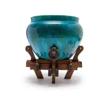 Linn Ware & Ceramic Studio, Large jardinière-on-stand, blue- and green-glazed earthenware
