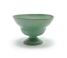 Lobed pedestal vase by Linn Ware & Ceramic Studio, sage-glazed earthenware, sold May 2025