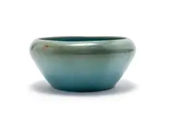 Tapering bowl with inverted rim by Linn Ware, blue-glazed earthenware, sold May 2025