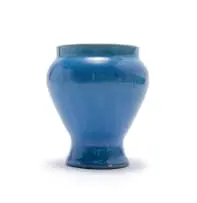 Ovoid-shaped vase by Linn Ware, blue-glazed earthenware, sold May 2025