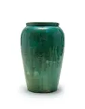 Ovoid-shaped vase with moulded rim by Linn Ware & Ceramic Studio, green-glazed earthenware, sold May 2025