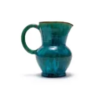 Baluster-shaped jug with tall neck by Linn Ware & Ceramic Studio, blue- and green-glazed earthenware, sold May 2025