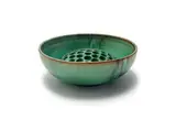 Linn Ware, Bowl, with floral frog, two, green- and rust-glazed earthenware